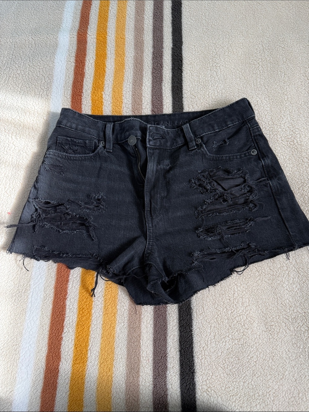 American Eagle Outfitters Black Distressed Denim Cutoff Shorts
